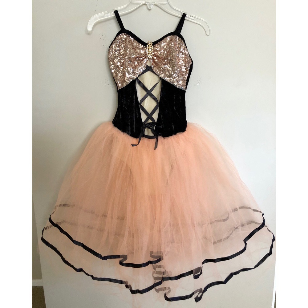 Girls Dance Costume - Peach/Gold/Black